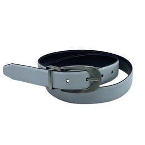 Leather Reversible White & Black Belt Silver Buckle Size 30-34” Waist